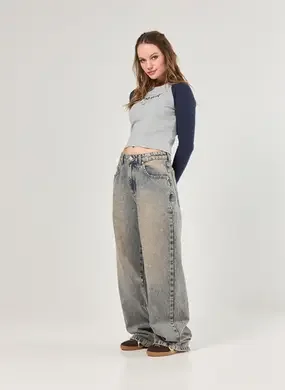 Calça Jeans Dirty Oversized Cintura Baixa