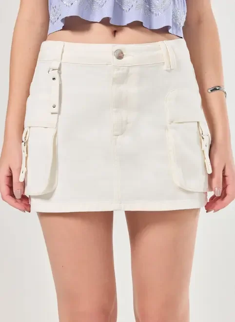 Saia De Sarja Cargo Cintura Média