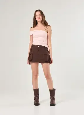 Saia De Sarja Cargo Cintura Média