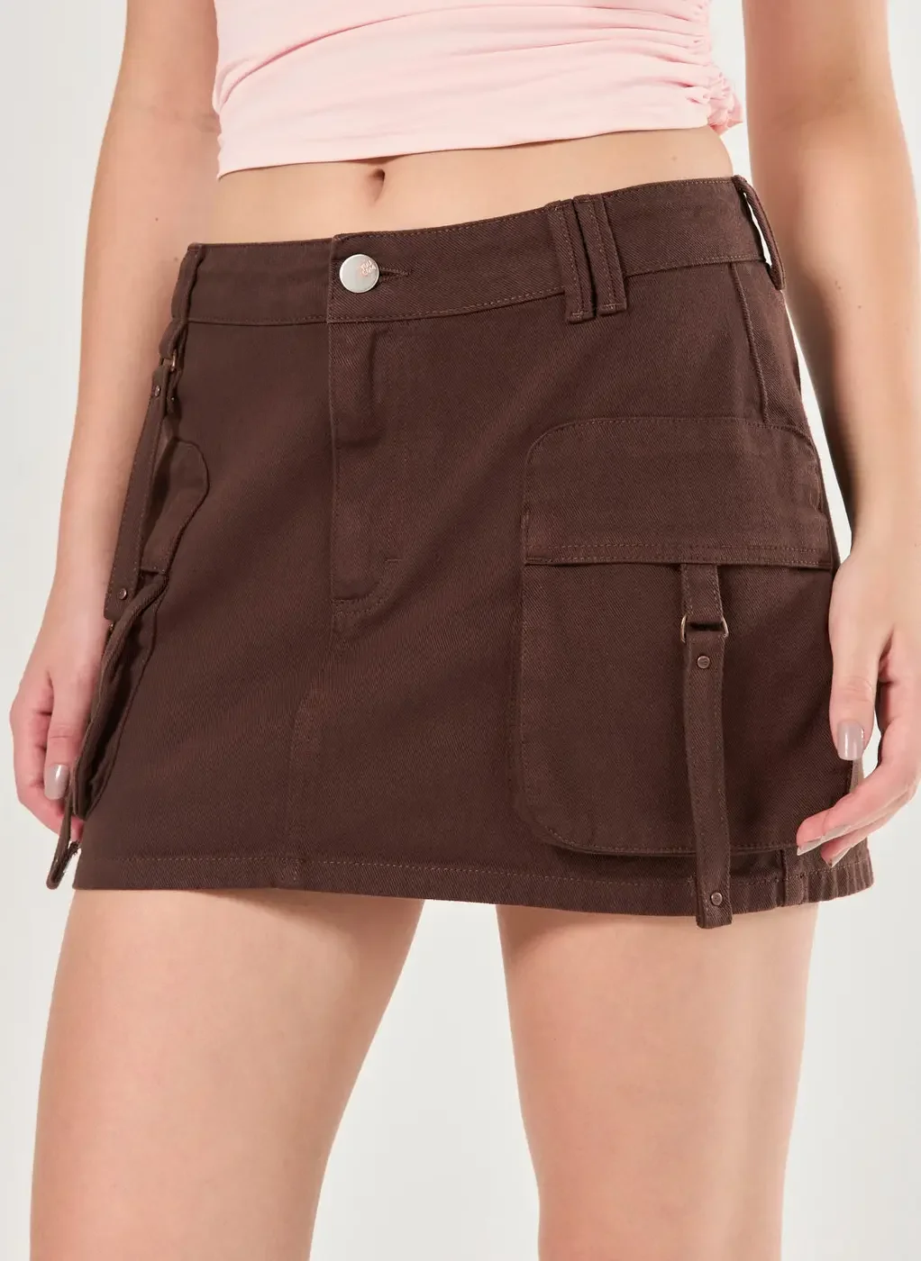 Saia De Sarja Cargo Cintura Média