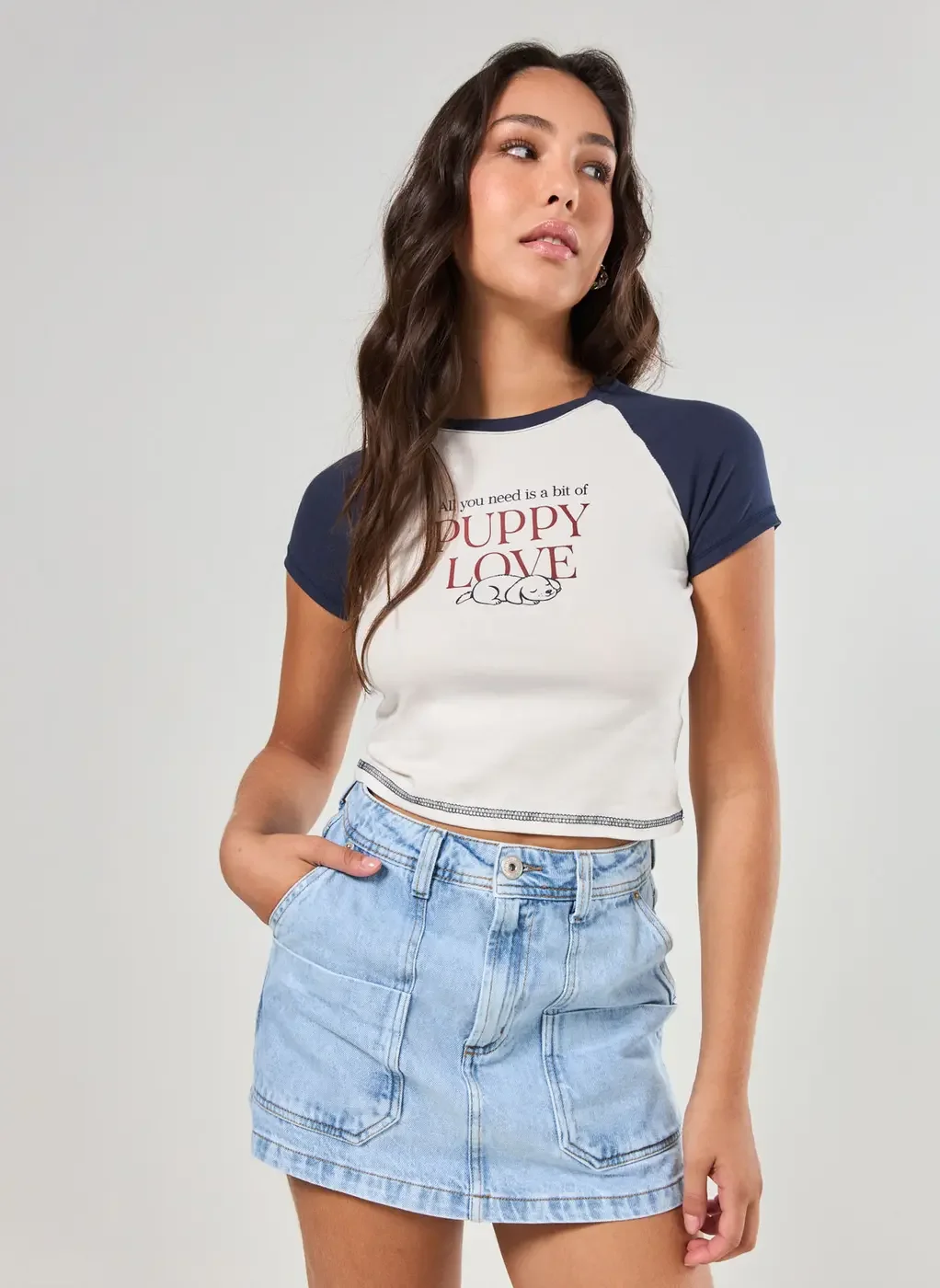 Short Saia Jeans Sobreposição De Bolsos