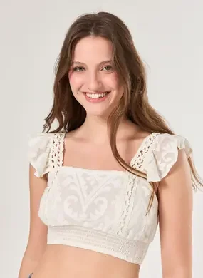 Cropped Off-White Crochê