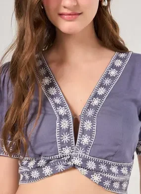 Cropped Manga Bufante Bordado