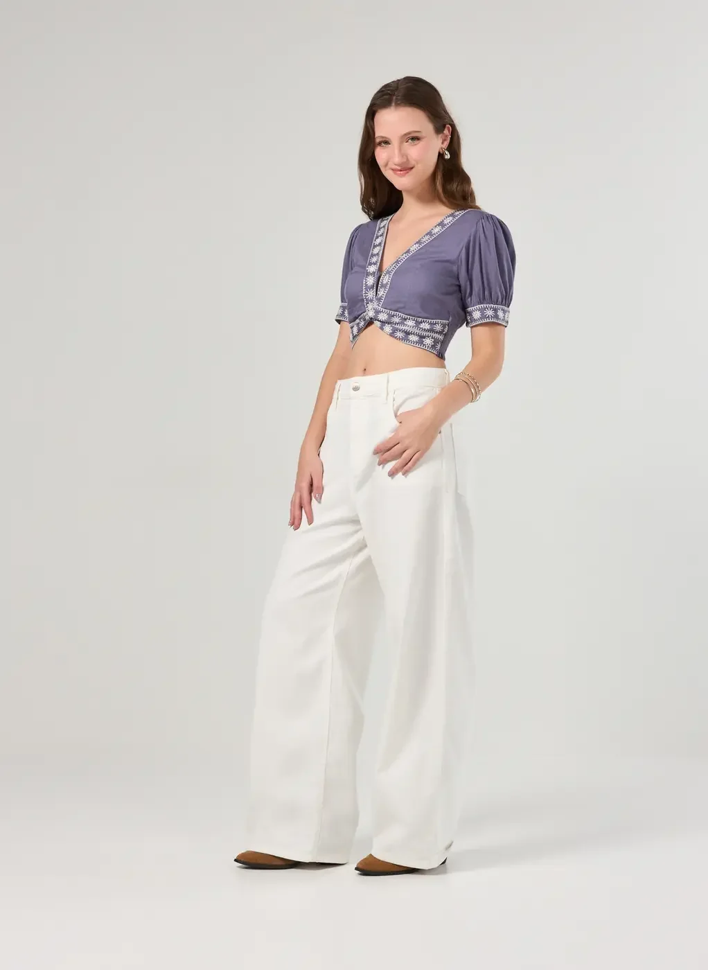 Cropped Manga Bufante Bordado