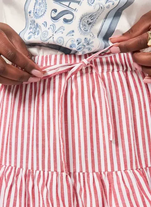 Saia Babado Listras Vermelhas E Brancas