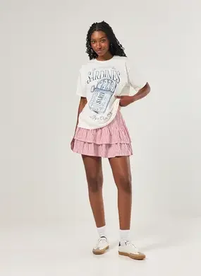 Saia Babado Listras Vermelhas E Brancas