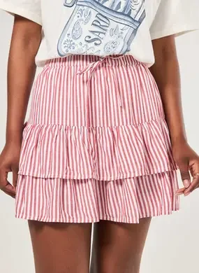 Saia Babado Listras Vermelhas E Brancas