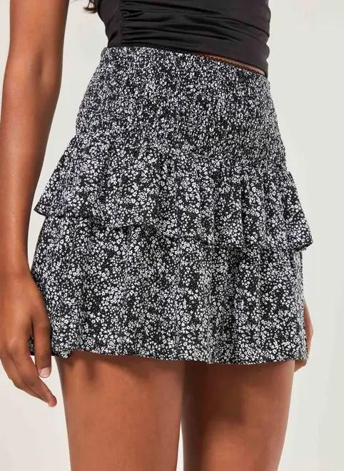 Saia Lastex Babados Preta Florida