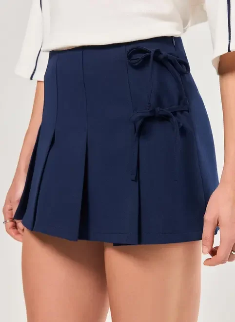 Saia Plissada Marinho Laço