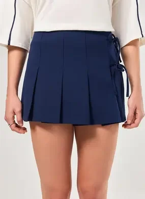 Saia Plissada Marinho Laço