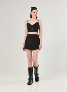 Short Saia Preto Fios Lurex