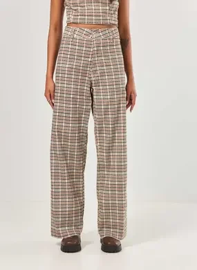 Calça Wide Leg Sarja Xadrez