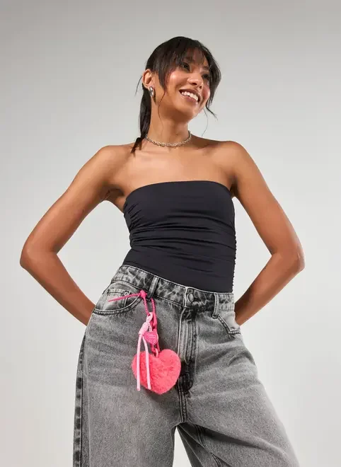 Chaveiro Rosa Pompom Coração