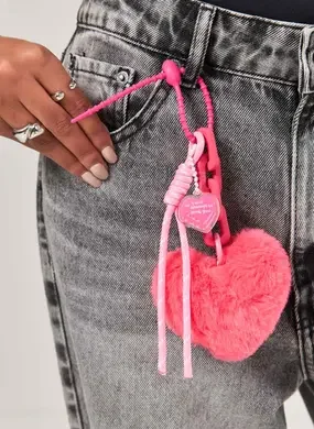 Chaveiro Rosa Pompom Coração