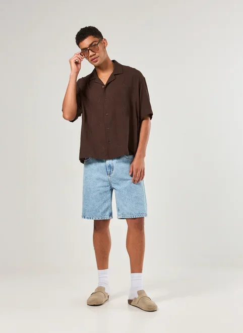 Camisa Cropped Box Marrom Bordados