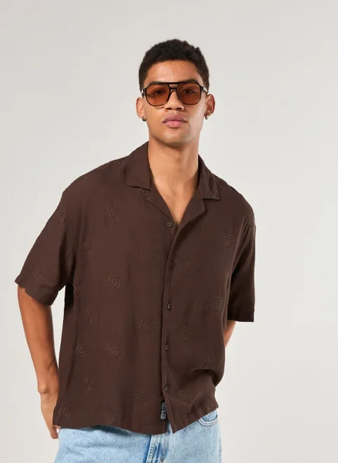 Camisa Cropped Box Marrom Bordados