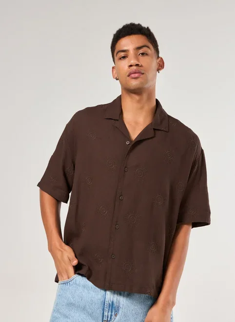 Camisa Cropped Box Marrom Bordados