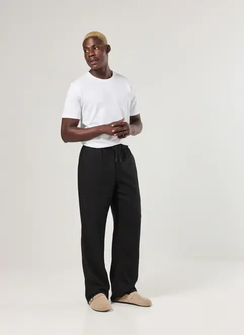 Calça Reta Preta Com Linho