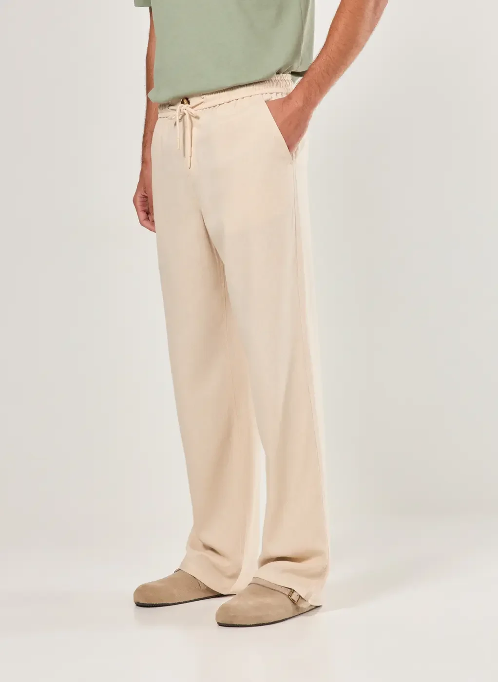 Calça Reta Com Linho