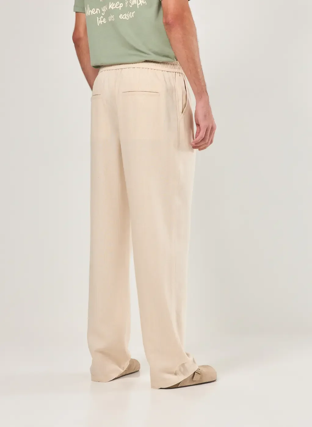 Calça Reta Com Linho