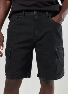 Bermuda Jeans Preto Bolsos Cargo