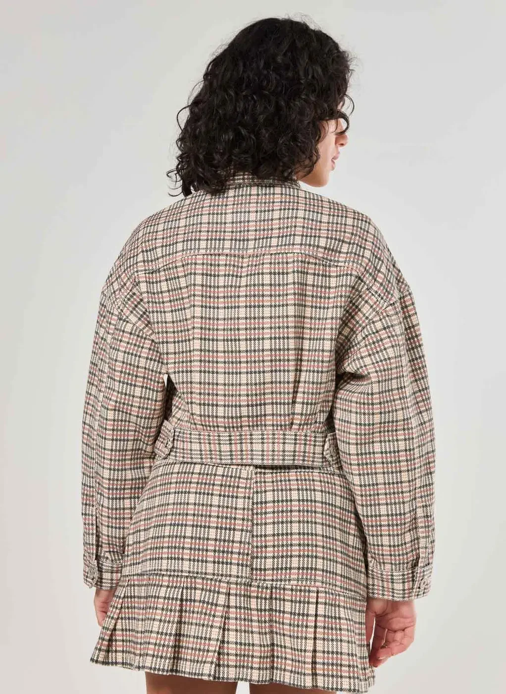 Jaqueta Cropped Sarja Xadrez