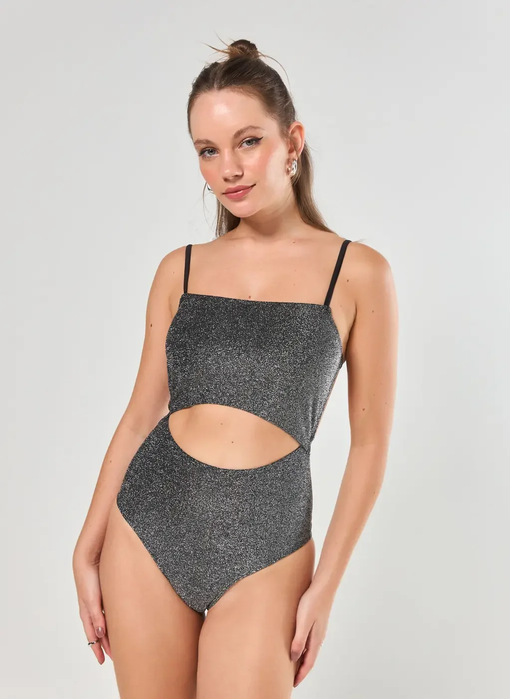 Body Lurex Preto Brilhante Recortes