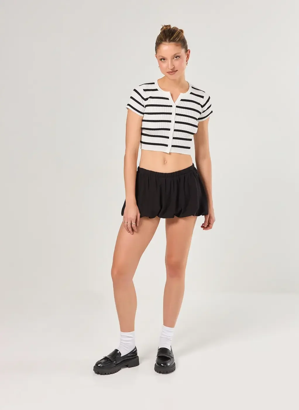 Blusa Malha De Tricô Listrada Com Botões