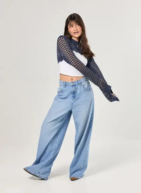 Super Cropped Em Tricô Azul-Marinho