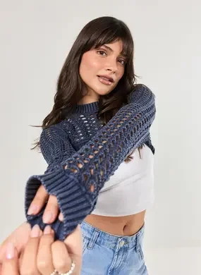 Super Cropped Em Tricô Azul-Marinho