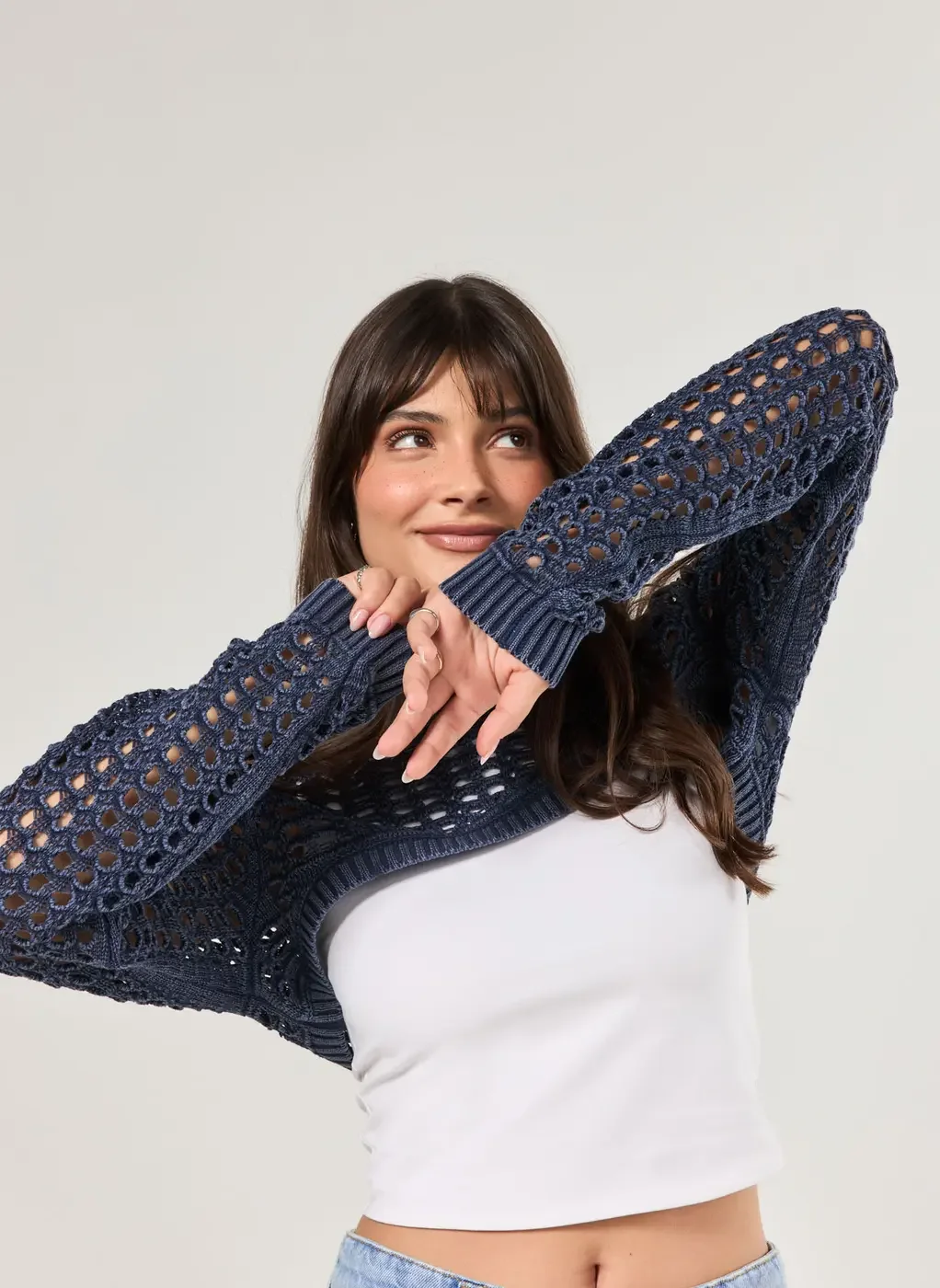 Super Cropped Em Tricô Azul-Marinho