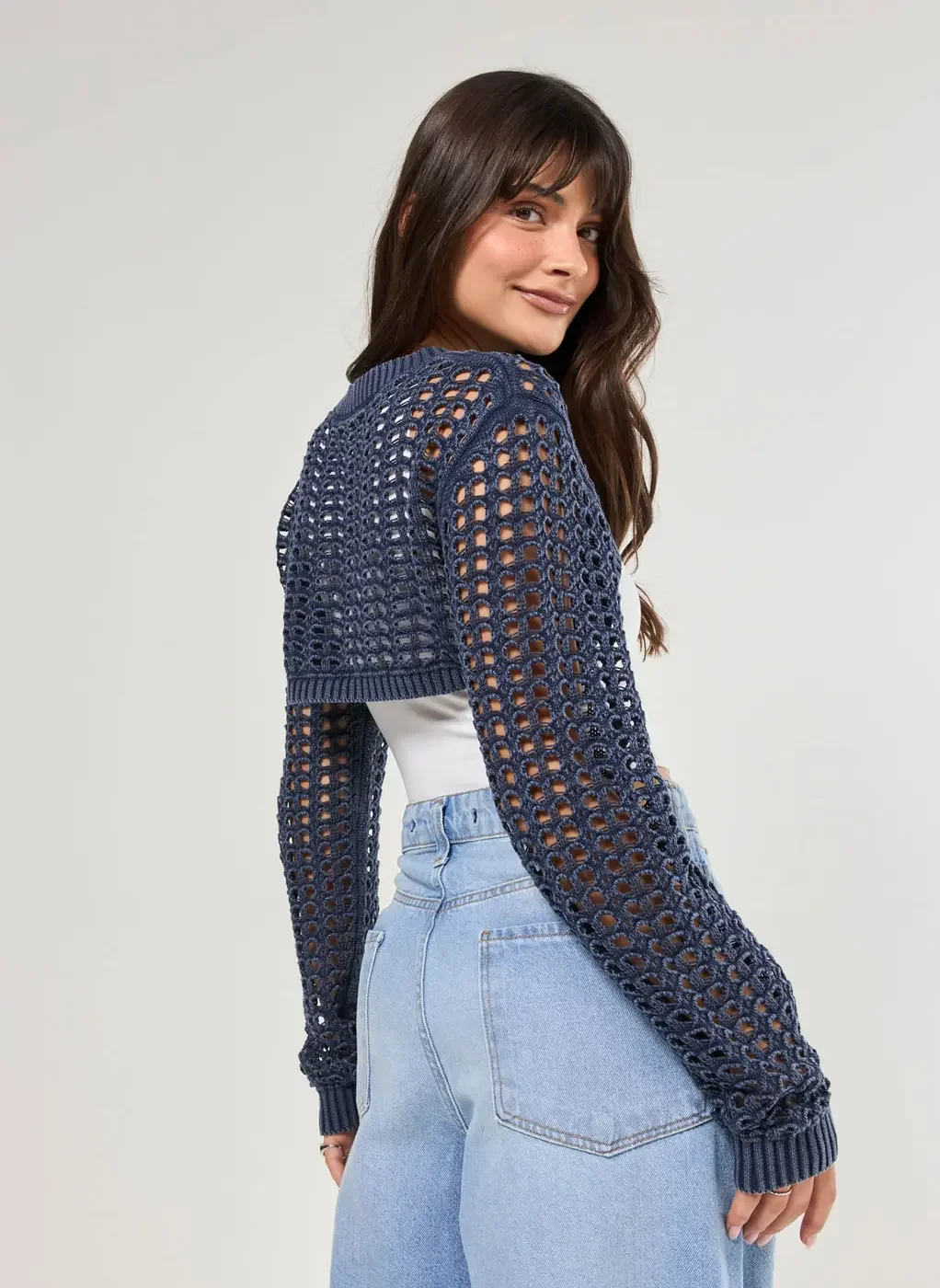 Super Cropped Em Tricô Azul-Marinho