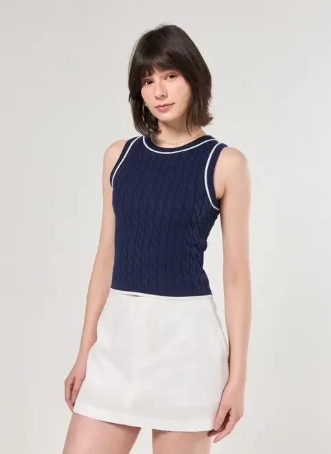 Regata Em Tricô Marinho Com Off-White