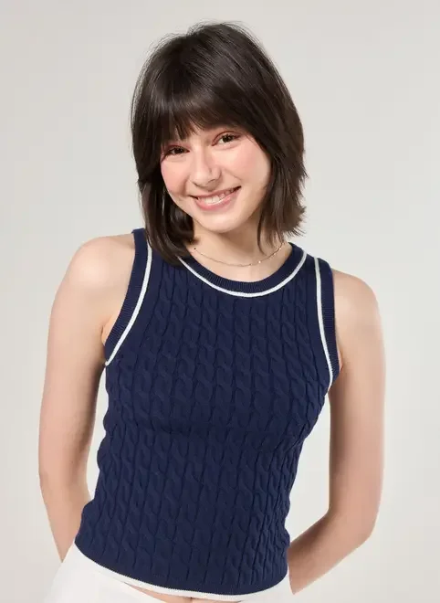 Regata Em Tricô Marinho Com Off-White