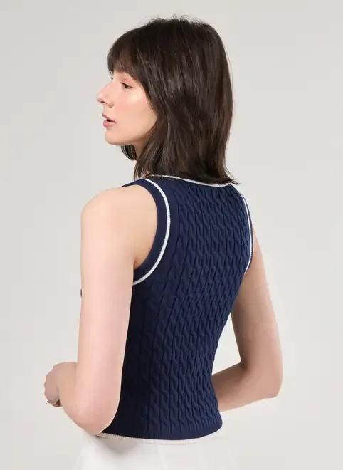 Regata Em Tricô Marinho Com Off-White