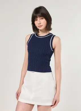 Regata Em Tricô Marinho Com Off-White