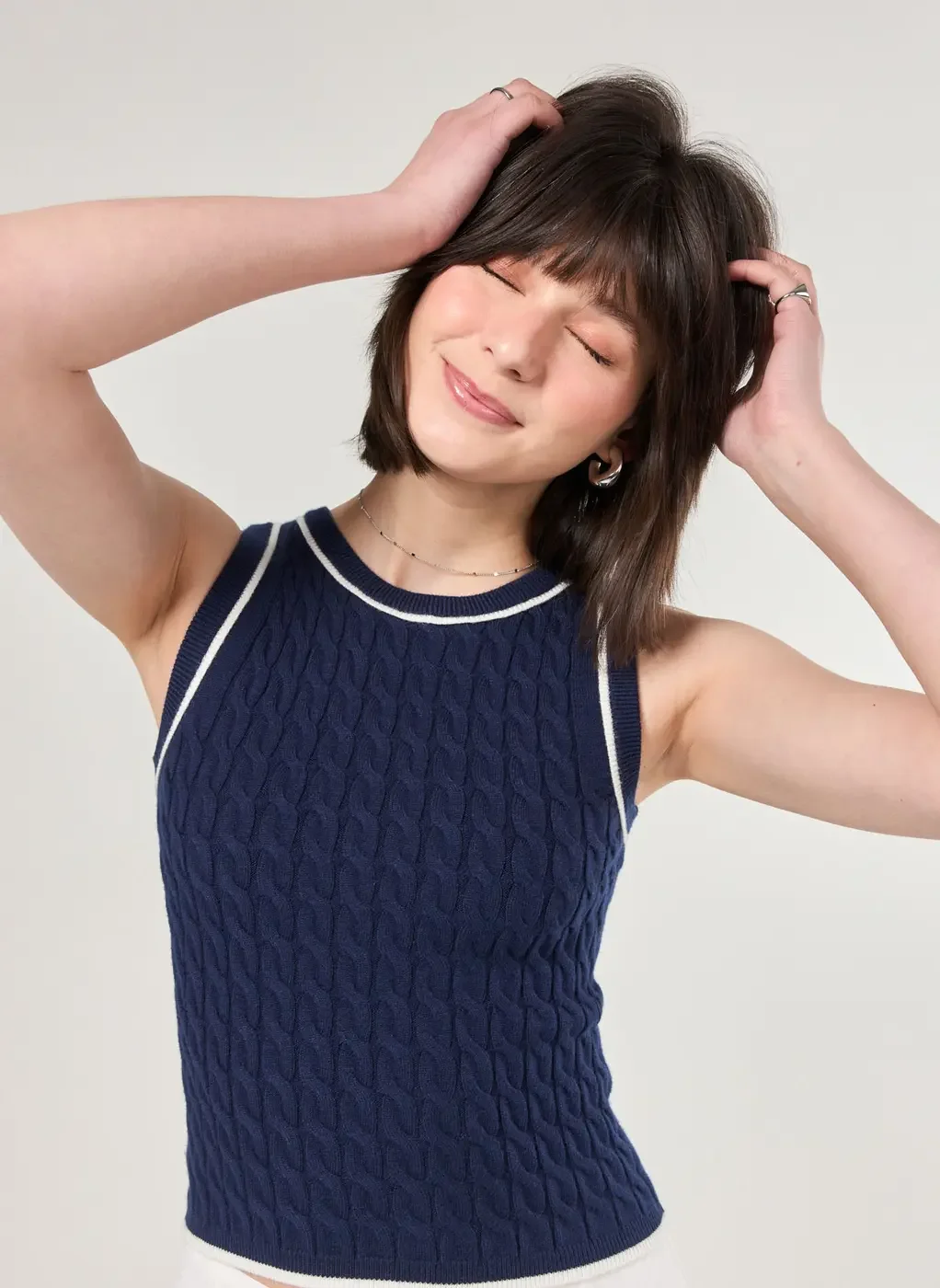 Regata Em Tricô Marinho Com Off-White