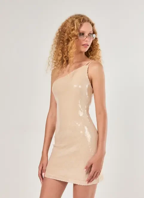 Vestido Curto Ombro Único Paetê