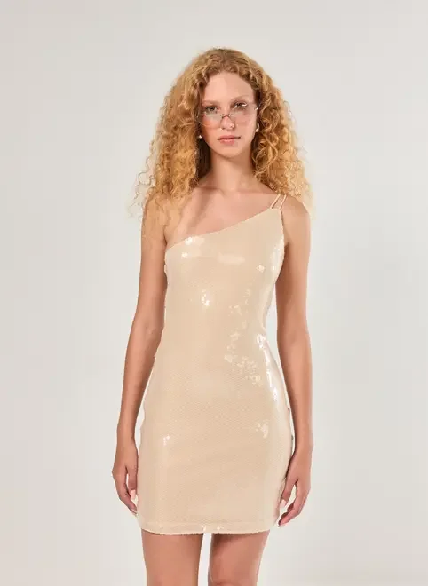 Vestido Curto Ombro Único Paetê