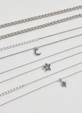 Conjunto 4 Colares Prateados Místicos Azuis