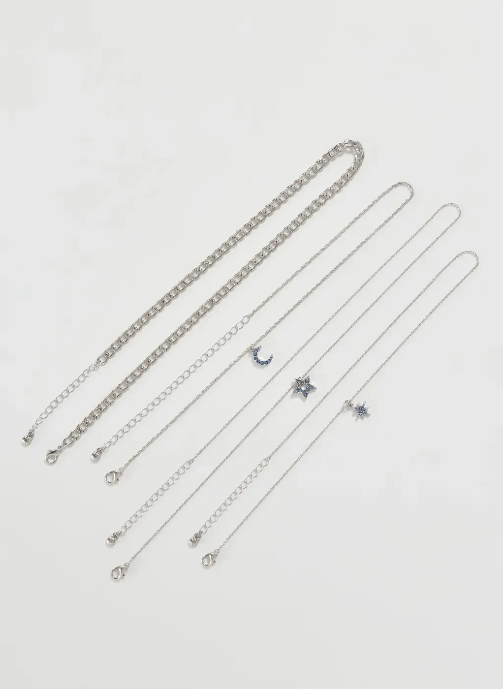 Conjunto 4 Colares Prateados Místicos Azuis