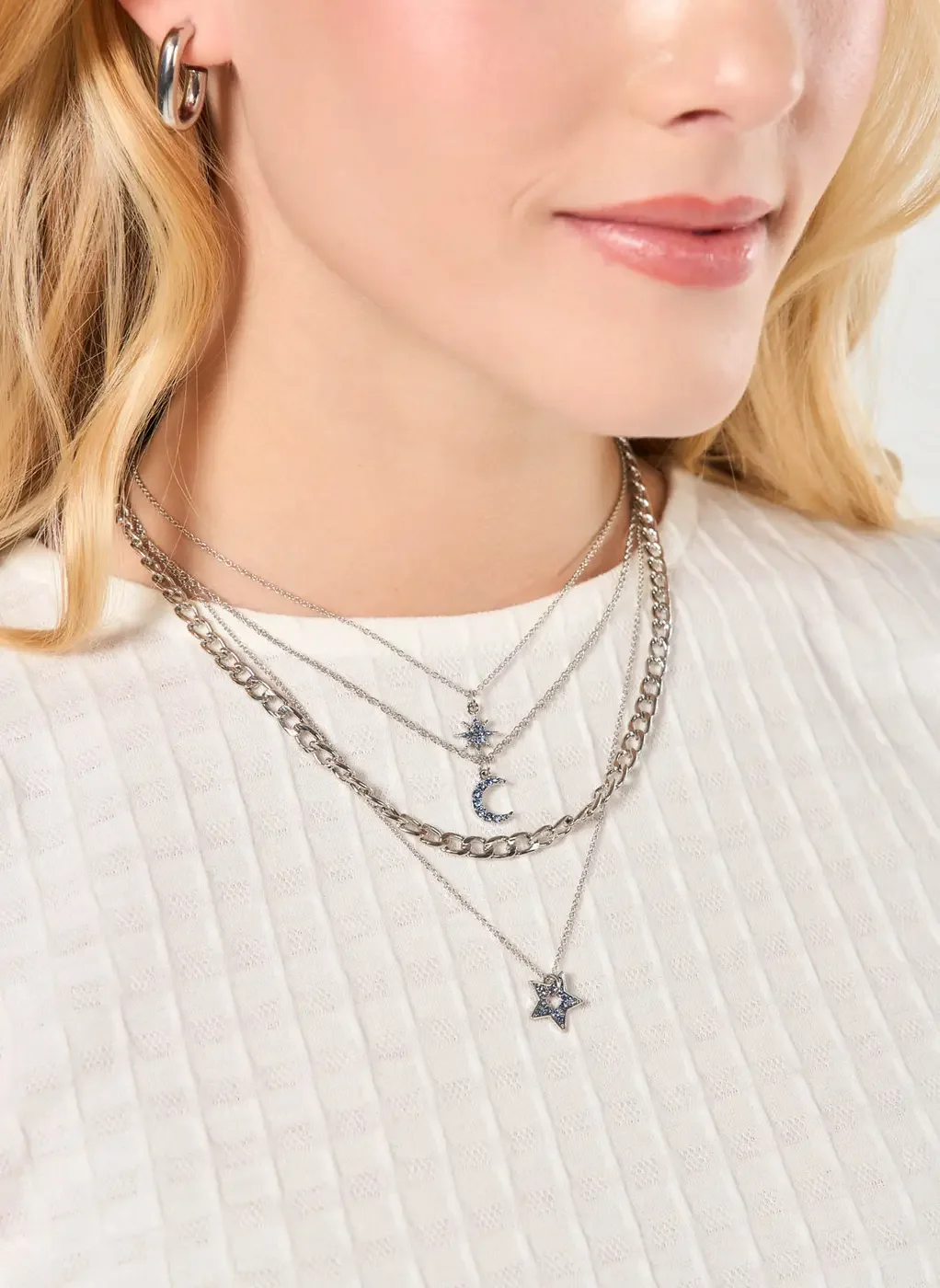 Conjunto 4 Colares Prateados Místicos Azuis