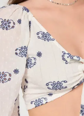 Cropped Broderie Amarração E Bordado