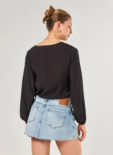 Cropped Manga Longa Amarração Frontal