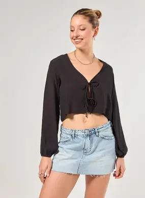 Cropped Manga Longa Amarração Frontal