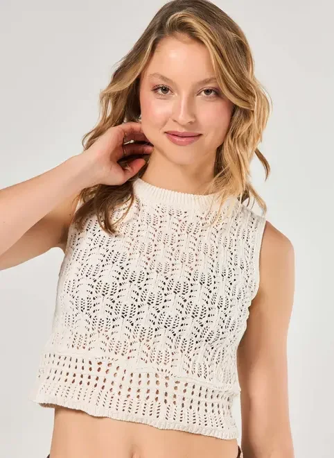 Blusa Regata Crochê Off-White