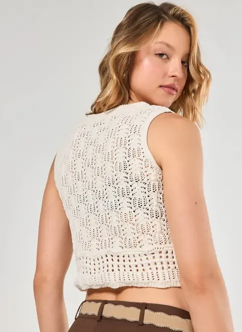 Blusa Regata Crochê Off-White