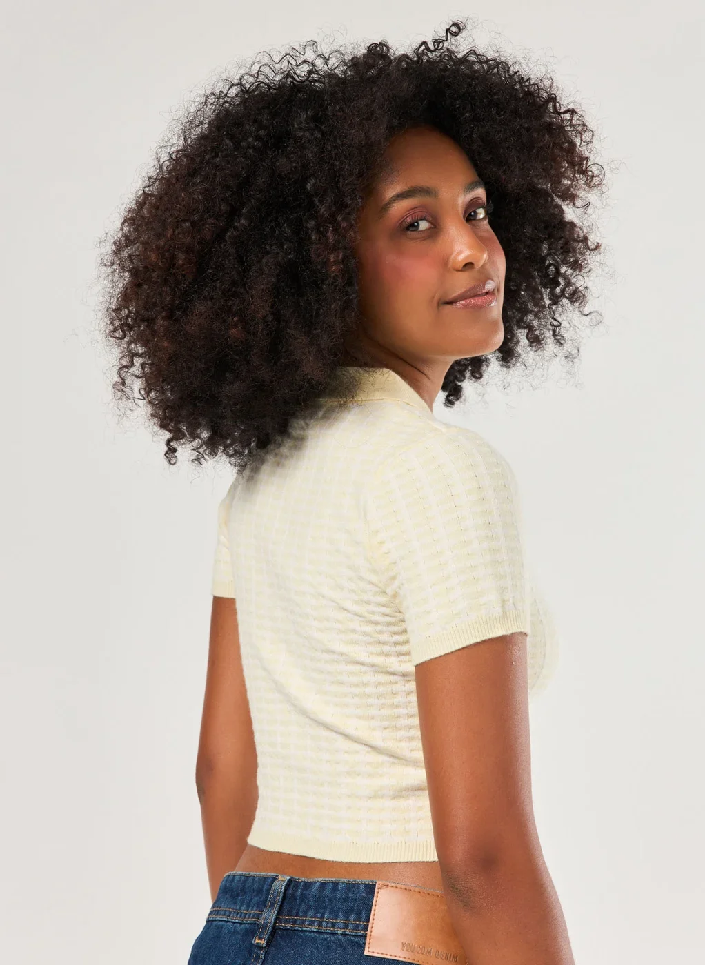 Cropped Polo Em Tricô Estampado