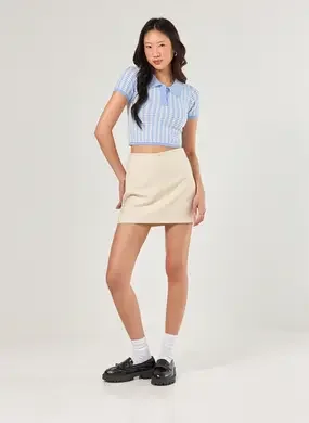Cropped Polo Em Tricô Estampado