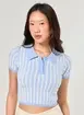 Cropped Polo Em Tricô Azul